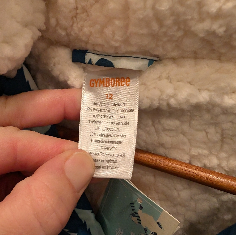 GYMBOREE boys polar bear print fleece lined hooded puffer coat size 12 - Picture 3 of 8